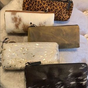 Hairon leather zip top pouch, holds cosmetics, etc